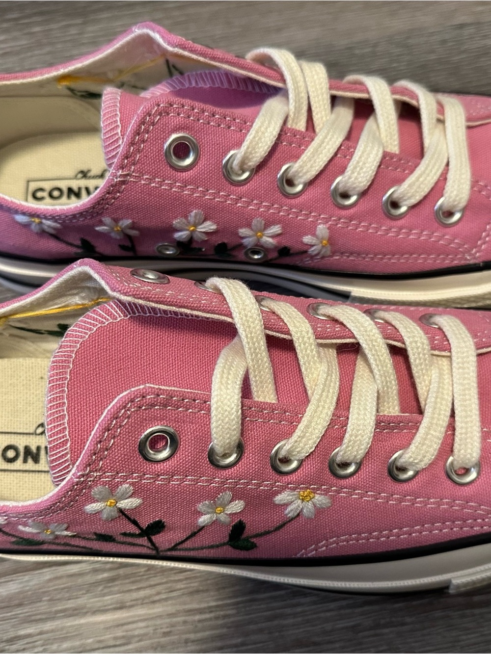 Converse Pink Low Top Sneakers with Embroidered Floral